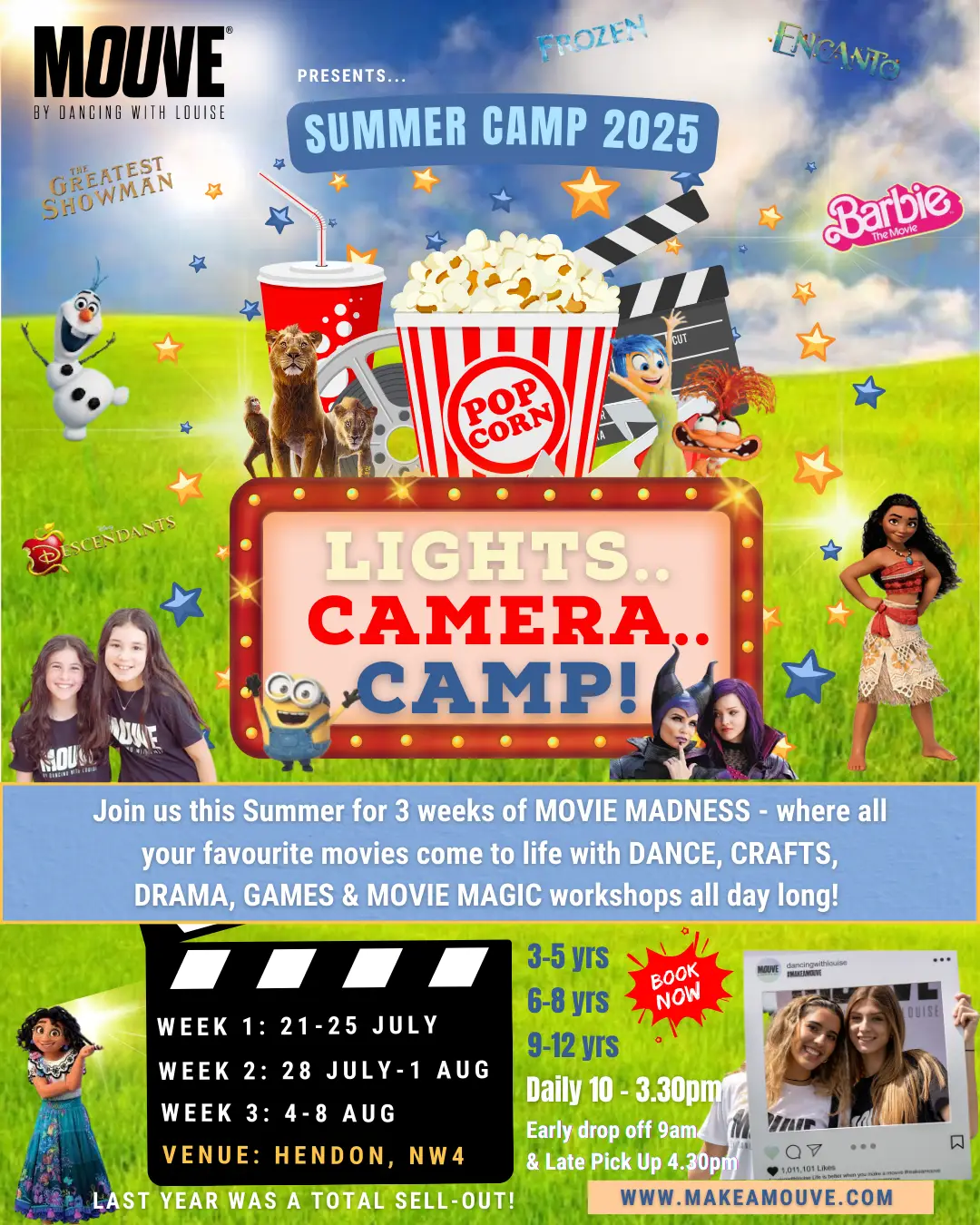 Summer camp activities inspired by popular kids’ movies like Frozen, Moana and Trolls in London UK